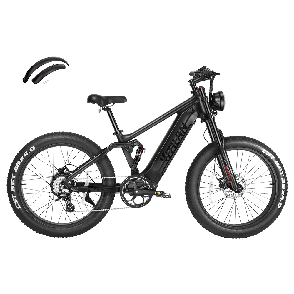Vitilan T7 Mountain Electric Bike, 26*4.0-inch CST Fat Tires 750W Bafang Motor 48V 20Ah Battery 28mph Max Speed 80miles Max Range Backlit LCD Display Front & Rear Hydraulic Disc Brakes SHIMANO 8-Speed - Black