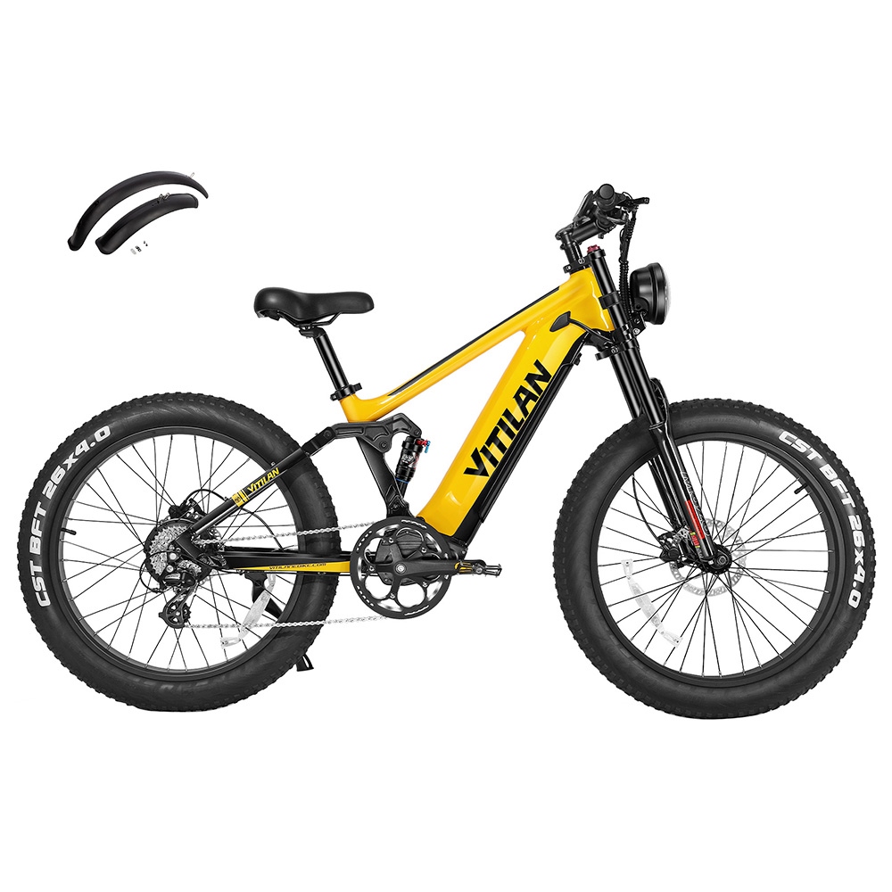 

Vitilan T7 Mountain Electric Bike, 26*4.0-inch CST Fat Tires 750W Bafang Motor 48V 20Ah Battery 45 k/h Max Speed 100-120 km Range Backlit LCD Display Front & Rear Hydraulic Disc Brakes SHIMANO 8-Speed - Yellow