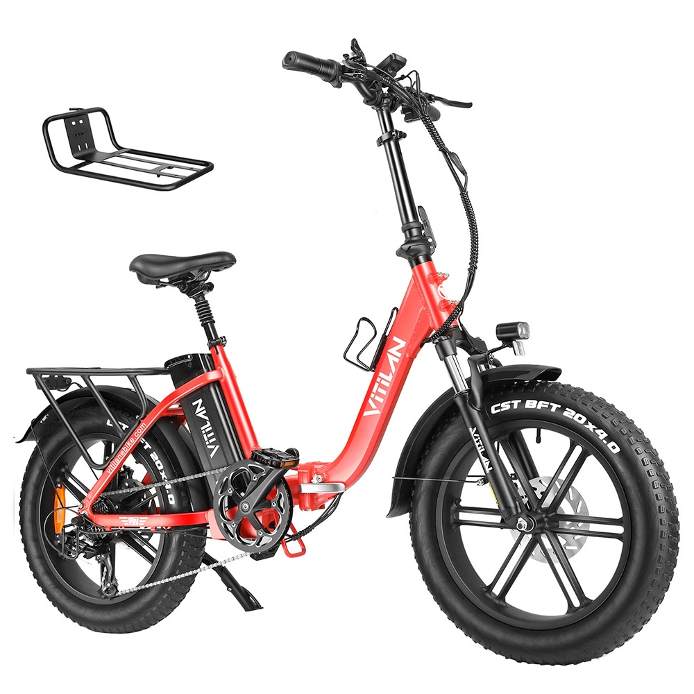 Vitilan U7 2.0 Foldable Electric Bike, 20*4.0-inch Fat Tire 750W Motor 48V 20Ah Removable LG Lithium Battery 28mph Max Speed 50-65miles Range Dual Suspension System Hydraulic Disc Brake - Red