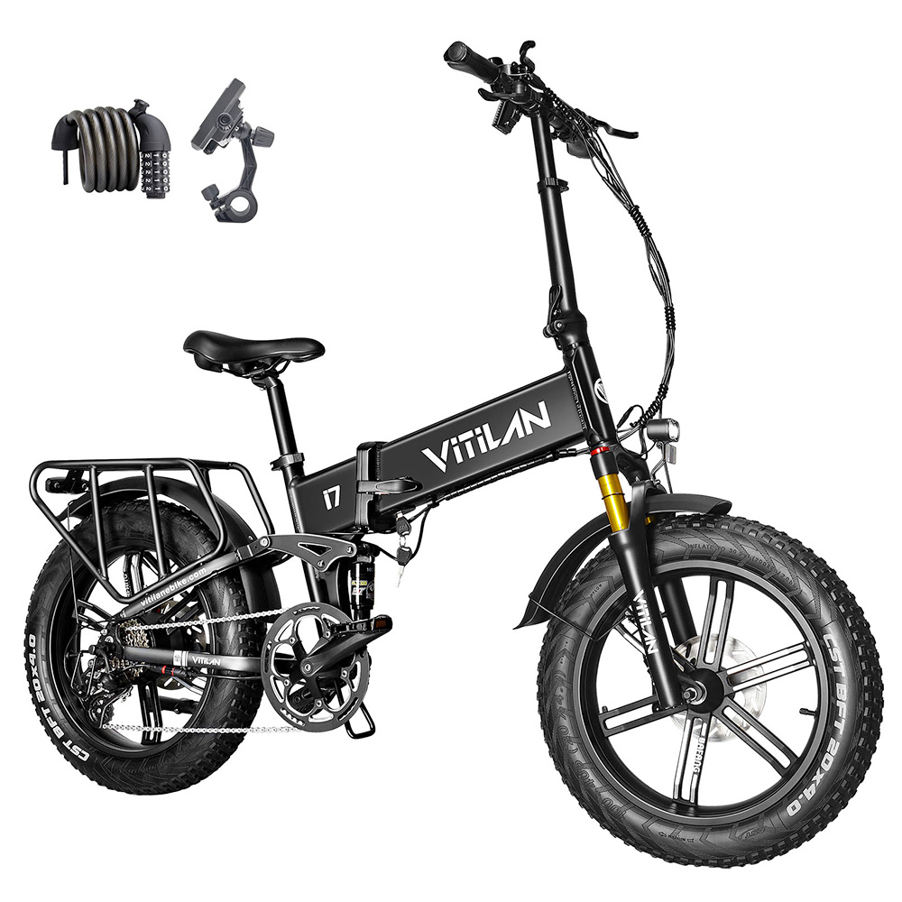 Vitilan I7 Pro 2.0 Foldable Electric Bike, 20*4.0-inch Fat Tire 750W Bafang Motor 48V 20Ah Removable Battery 28mph Max Speed 70miles Max Range Shimano 8 Speed Gear Air Suspension Front Fork Hydraulic Disc Brake LCD Display - Black