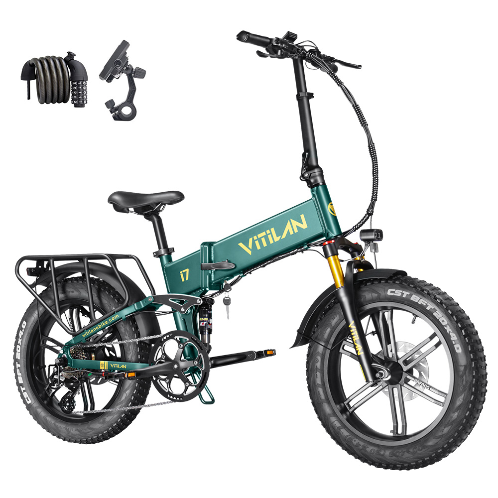 Vitilan I7 Pro 2.0 Foldable Electric Bike, 20*4.0-inch Fat Tire 750W Bafang Motor 48V 20Ah Removable Battery 28mph Max Speed 70miles Max Range Shimano 8 Speed Gear Air Suspension Front Fork Hydraulic Disc Brake LCD Display - Green