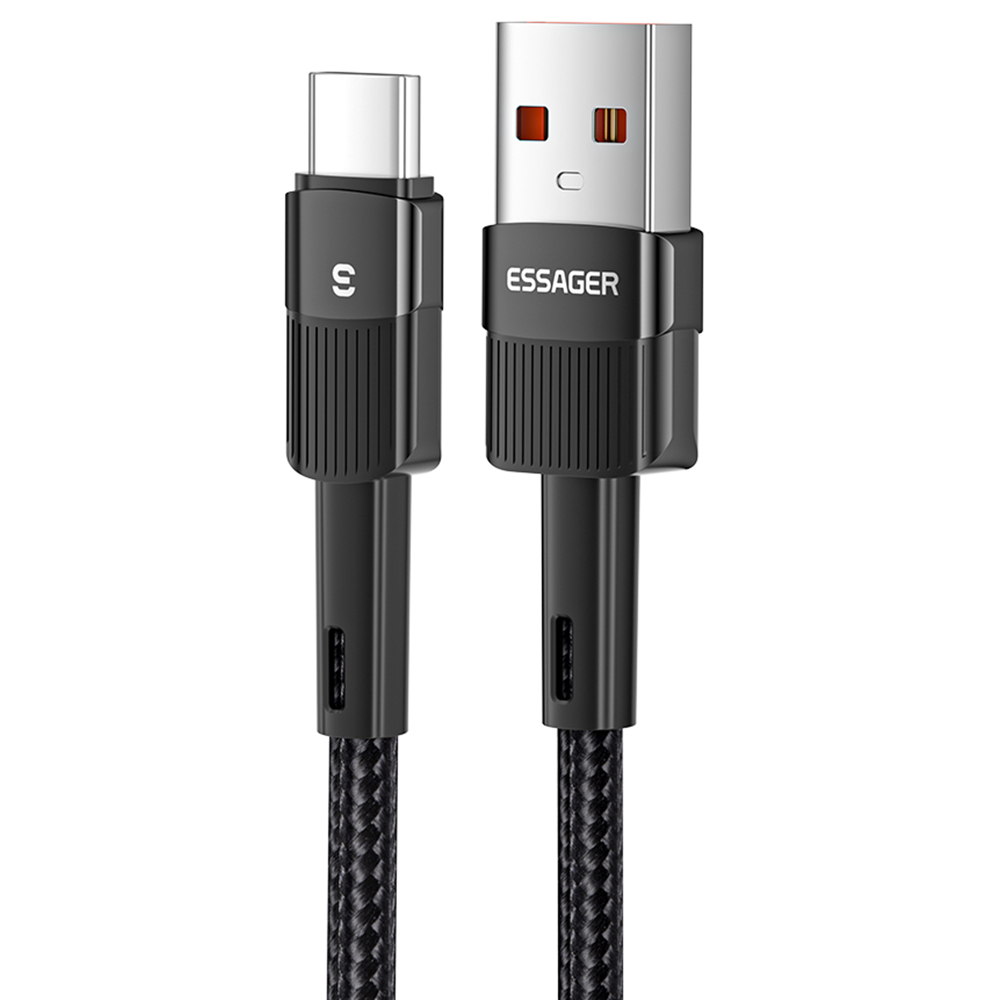 ESSAGER 66W Fast Charge Data Cable, USB-A to Type-C, 480Mbps Transfer Rate, for Huawei OPPO Samsung Mobile Phones, 1m Cable - Black