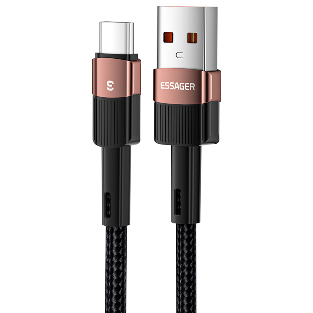ESSAGER 66W Fast Charge Data Cable, USB-A to Type-C, 480Mbps Transfer Rate, for Huawei OPPO Samsung Mobile Phones, 1m Cable - Khaki