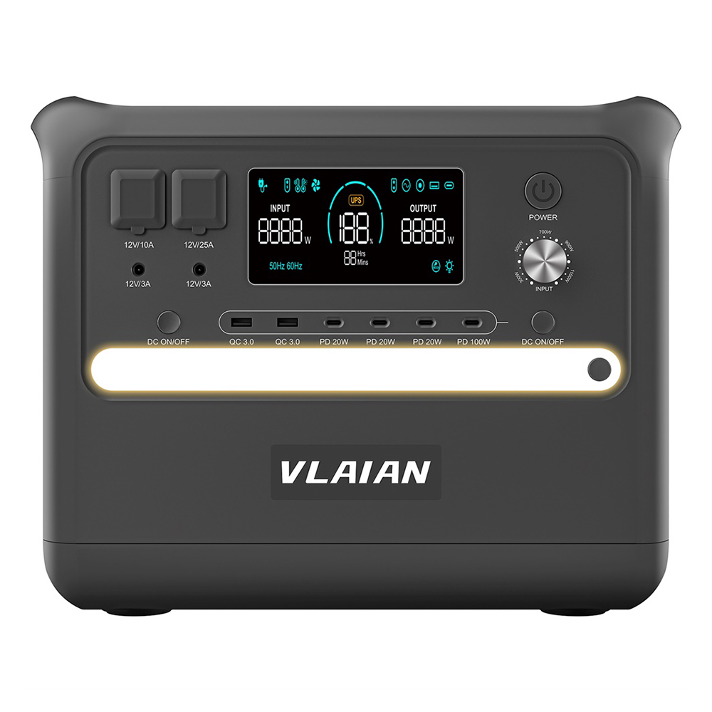 VLAIAN S2400 Portable Power Station, 2048Wh LiFePo4 Solar Generator, 2400W AC Output, Adjustable Input Power, PD 100W USB-C, UPS Function, LED Light, 13 Outputs - Grey