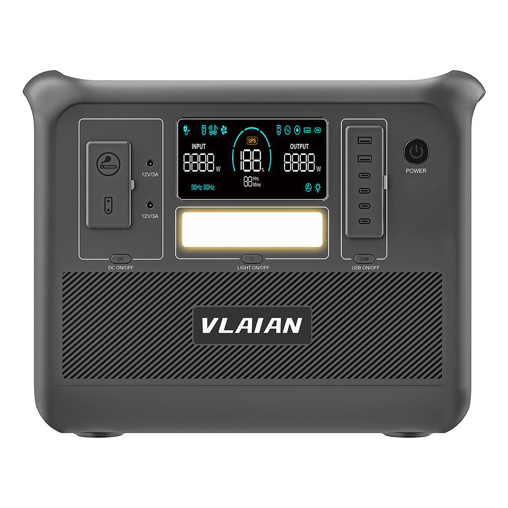 VLAIAN W2000 Portable Power Station, 1536Wh LiFePo4 Solar Generator, 2000W AC Output, 1.5 Hours Fast Charging, PD 100W USB-C, UPS Function, LED Light, 13 Outputs - Grey