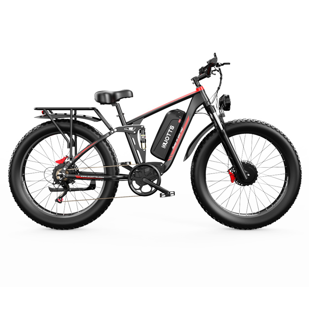 

DUOTTS S26 Electric Bike 750W*2 Motors 50km/h Max Speed 26*4.0 inch Inflatable Fat Tires 48V 20Ah SAMSUNG Battery 120km Range Shimano 7-Speed 150kg Max Load - Black