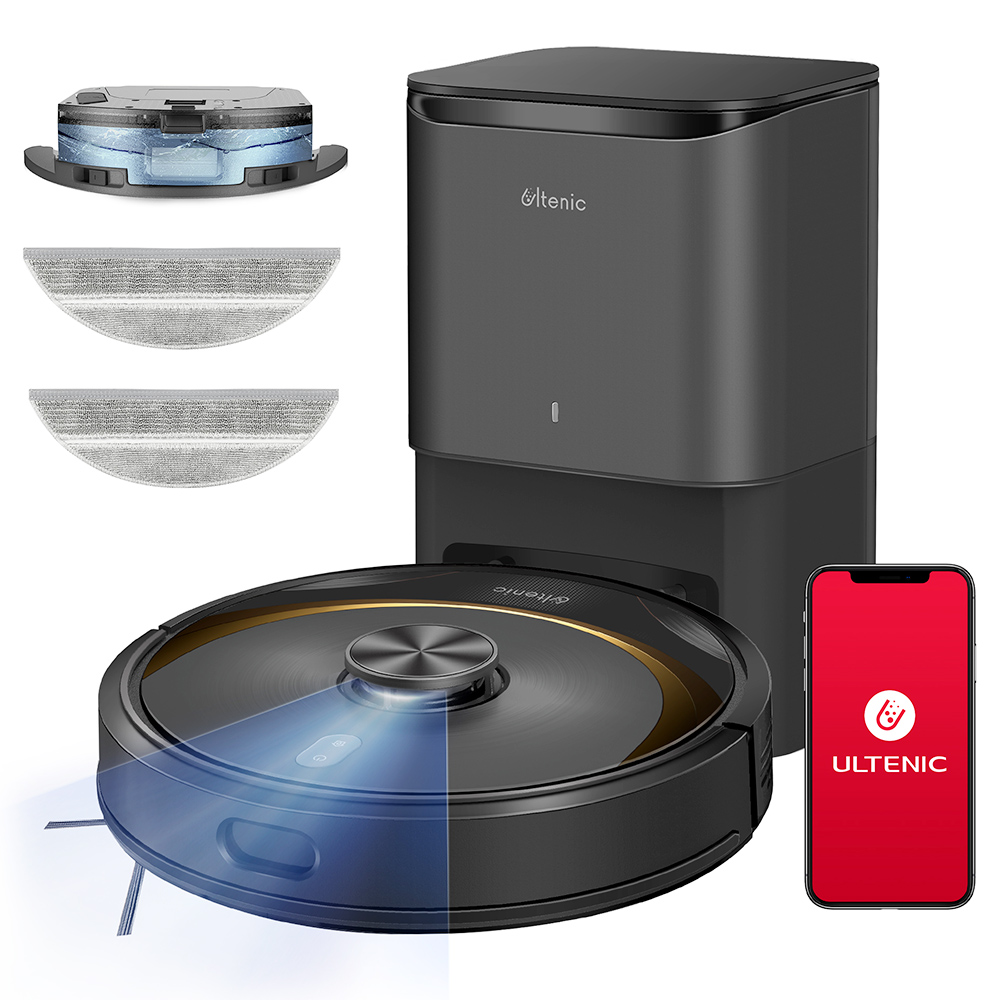 

Ultenic T10 Elite Robot Vacuum Cleaner with Dust Collection Station, 2 in 1 Vacuuming Mopping, 2200Pa Suction, LiDAR Navigation, 3L Dust Bag, Carpet Boost, 3200mAh Battery, Up to 150 Mins Runtime, APP/Voice Control