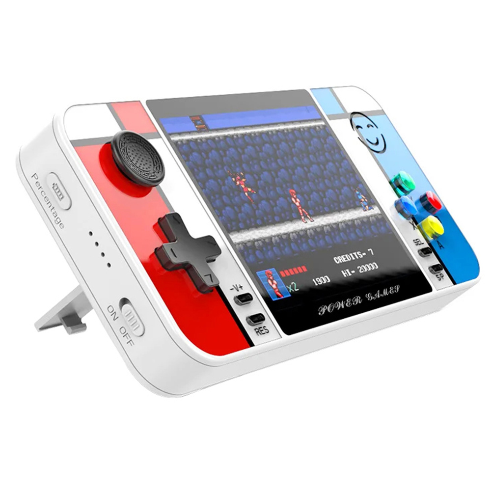

D41 2-in-1 Handheld Game Console Power Bank, 3.5 inch LCD Screen, 500 Games, Built-in USB Cable and 3 Date Cables for Mobile Phone Charging, Support Dual Gamepads Connection and HD Output, 8000mAh Battery - White+Red+Blue