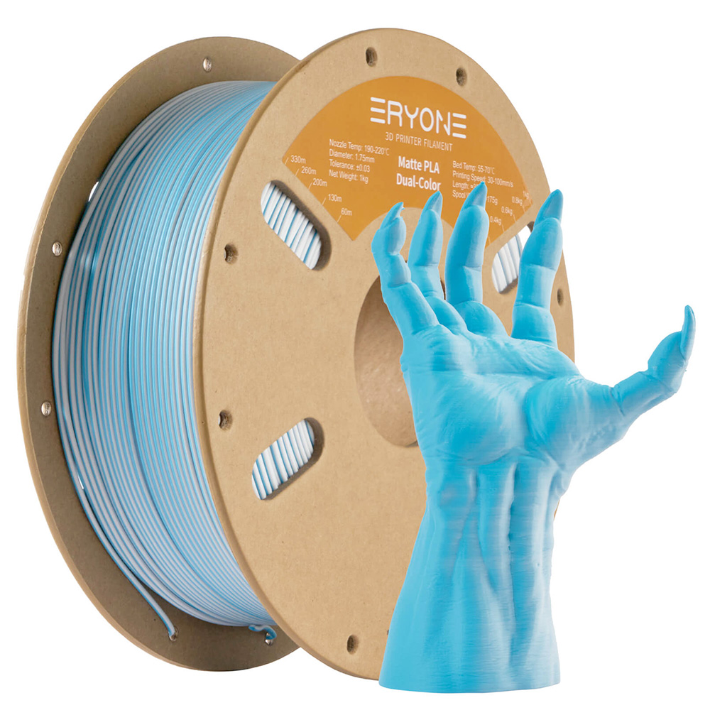 

ERYONE Dual Color Matte PLA Filament 1kg - Blue and White