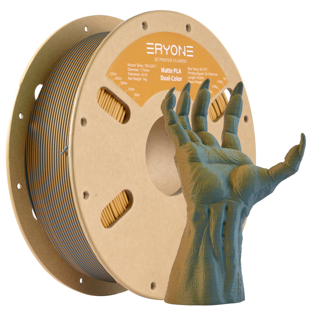 

ERYONE Dual Color Matte PLA Filament 1kg - Dusty Blue and Mustard Yellow