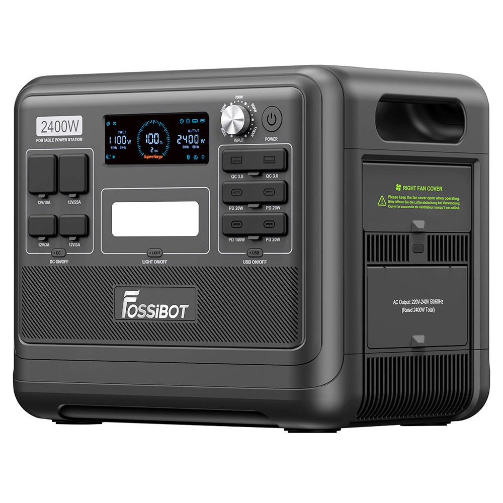 

FOSSiBOT F2400 Portable Power Station, 2048Wh/640000mAh LiFePO4 Battery, 2400W(4600W Peak) Solar Generator, 3xAC RV Car USB Type-C QC3.0 PD DC5521 Pure Sine Wave Full Outlets, 1.5 Hours Fast Charging, MPPT Charge Controller BMS - Black