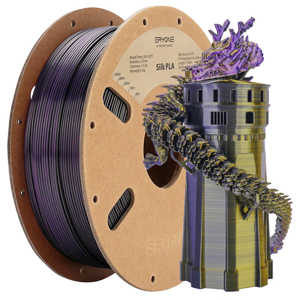 

ERYONE Triple-Color Silk PLA Filament 1kg - Black & Gold & Purple