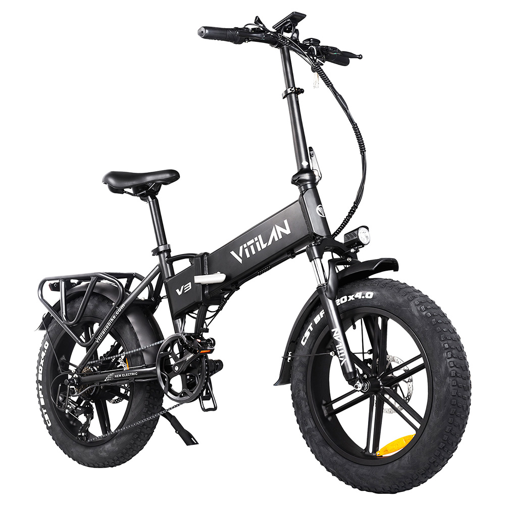 

Vitilan V3 Electric Bike, 20*4'' Fat Tires 750W Brushless Motor 48V 13Ah Battery 70km Range Disc Brakes Shimano 7 Speed LCD Display - Black