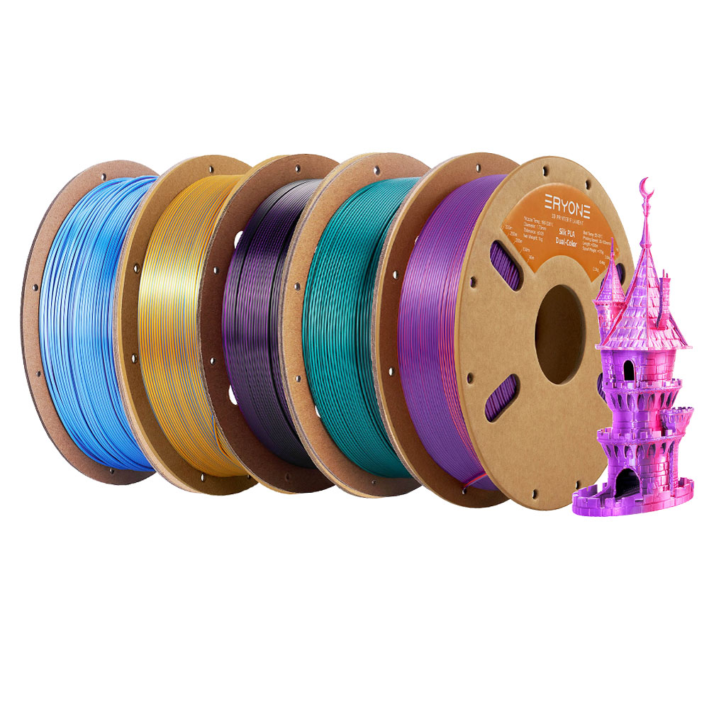 

5kg ERYONE Dual Color Silk PLA Filament - (1kg Rose Red & Light Blue + 1kg Dark Green & Black + 1kg Black & Purple + 1kg Orange Red & Purple + 1kg Gold & Blue)