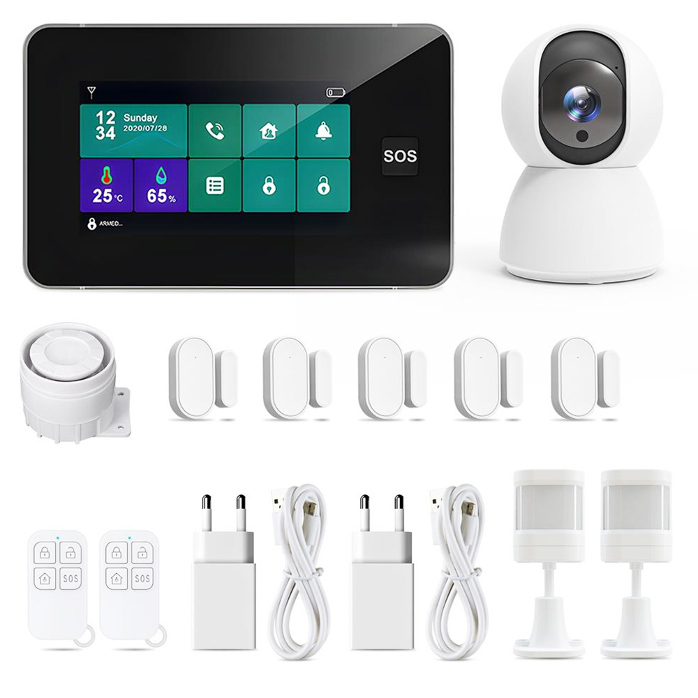 TALLPOWER G60 Wireless Home Alarm System, 12 Kits with 4MP Surveillance Camera, Siren, Sensors, 4.3inch Color Screen, 2.4G WiFi, Smart Life/Tuya App