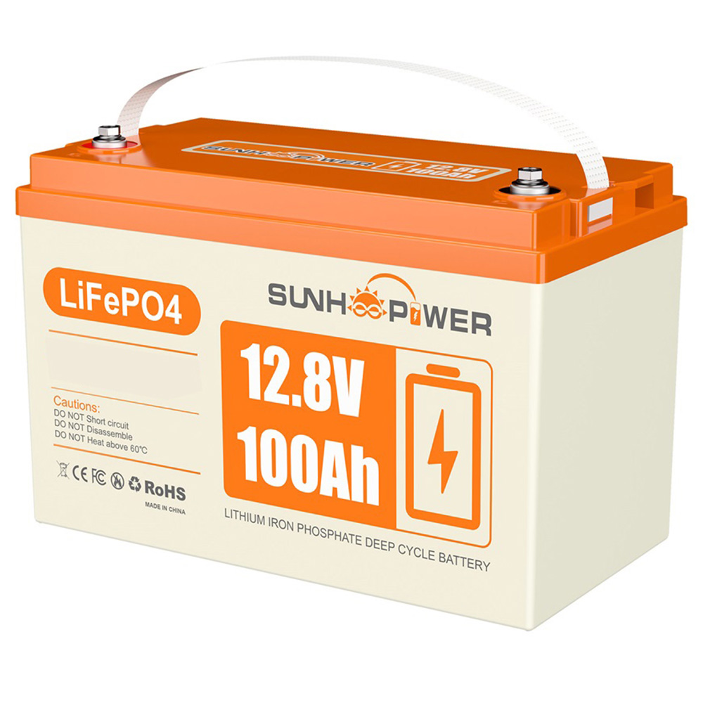 

SUNHOOPOWER 12V 100Ah LiFePO4 Battery, 1280Wh Energy, Built-in 100A BMS, Max.1280W Load Power, Max. 100A Charge/Discharge, IP68 Waterproof