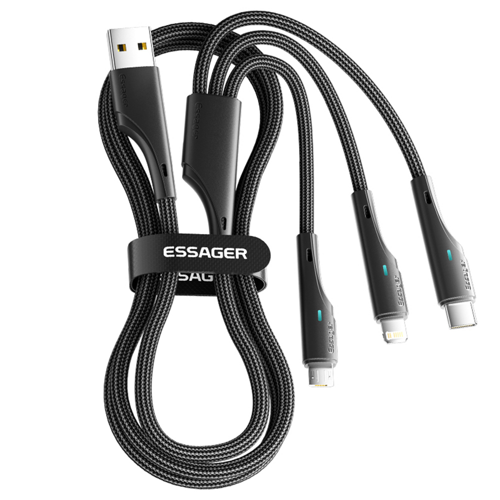 

ESSAGER 3 in 1 USB A to USB C, Lightning, Micro Charging Cable