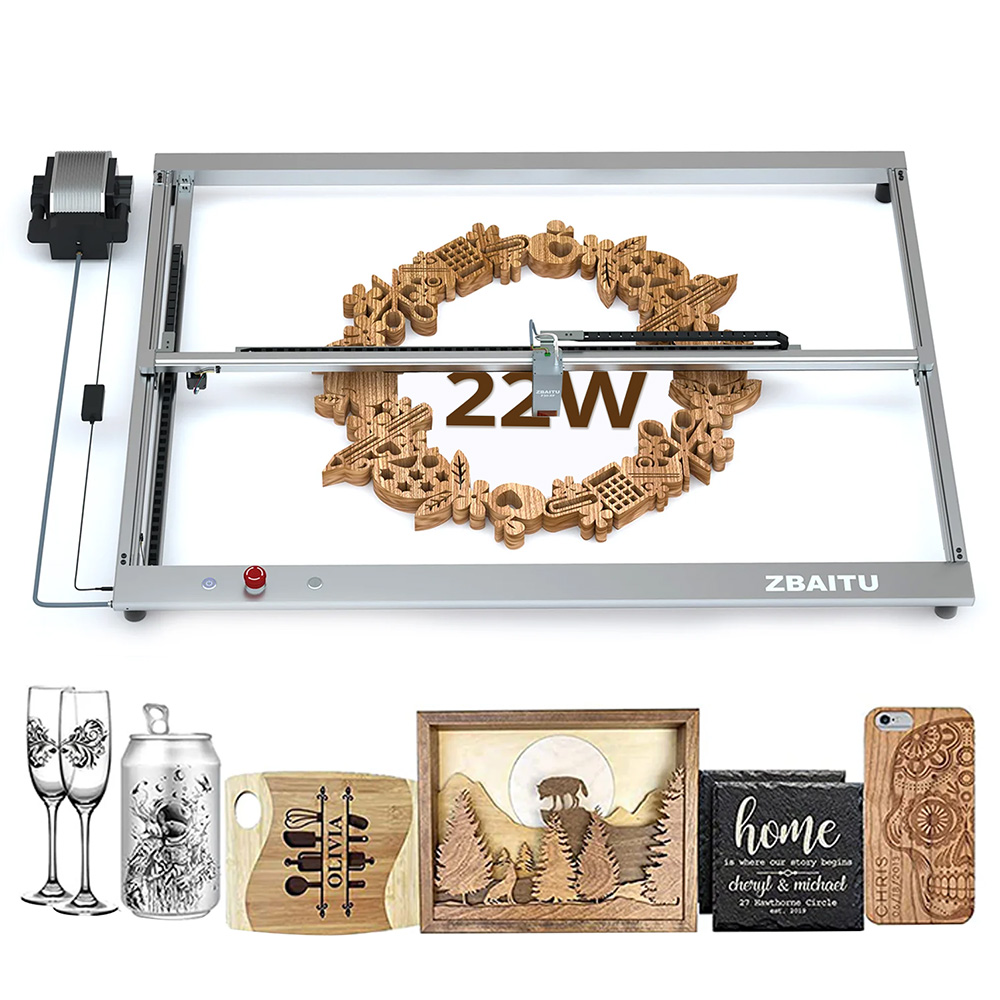 ZBAITU S60 20W Laser Engraver Cutter, 600mm/s Engraving Speed, Air Assist Nozzle, Emergency Stop Button, 32-bit Motherboard, Eye Protection, 80x60cm