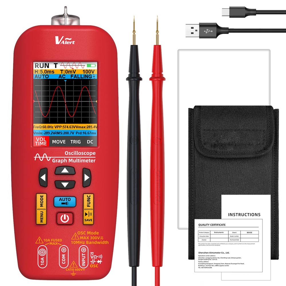 

BSIDE O1 Digital Oscilloscope, Handheld Multimeter, Waveform Storage, Sampling Rate 48MSa/s 10MHz, Professional Electronic Components Tester - Red