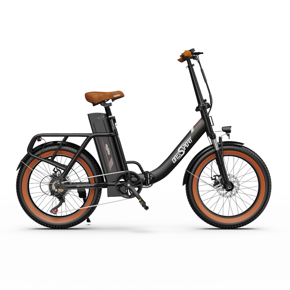 

ONESPORT OT16 Upgraded Edition Electric Bike 20*3.0 inch Tires, 48V 15Ah Battery 25km/h Max Speed 3 Riding Modes 7-Speeds Disc Brakes - Black&Brown