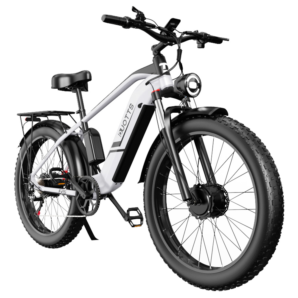 DUOTTS F26 Electric Mountain Bike 750W*2 Dual Motors Samsung 48V 20Ah Battery 26*4.0 Inch Fat Tires 55Km/h Max Speed 55 Degree Climbing Smart Color Display APP Dual Disc Brakes 150KG Max Load 100KM Range - Silver