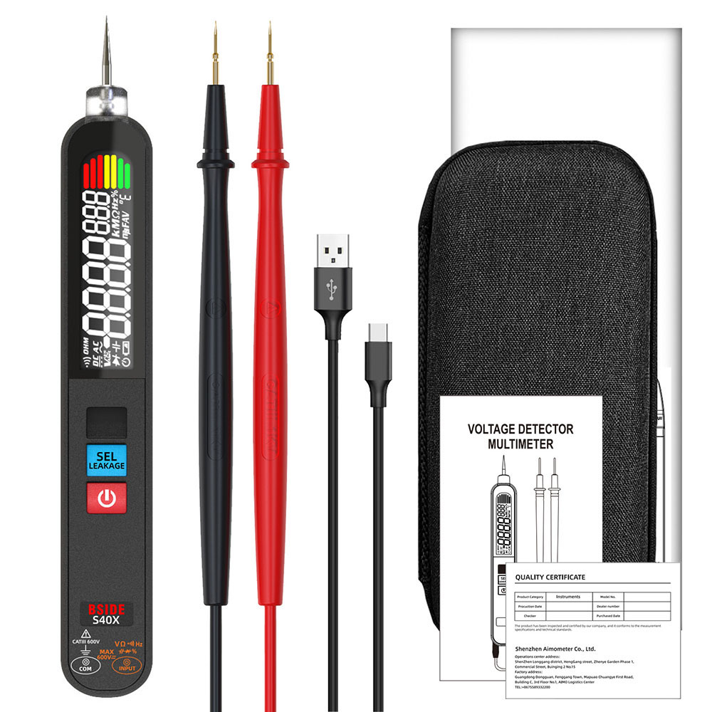 

BSIDE S40X Digital Multimeter, Leakage Voltage Tester, AC DC Diode Resistance Capacitance Test, LCD Display, Breakpoint Search, High Precision, Fully Intelligent, USB Charge, Black
