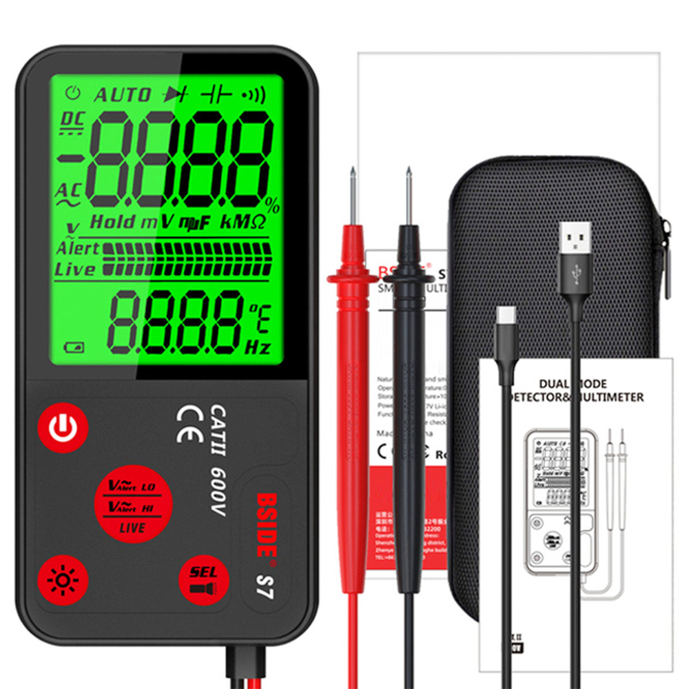 

BSIDE S7 Smart Digital Multimeter, Ultra-thin Large LCD Screen, Fully Automatic Testing, Breakpoint Search, Zero Firewire Recognition, Black - with Bag