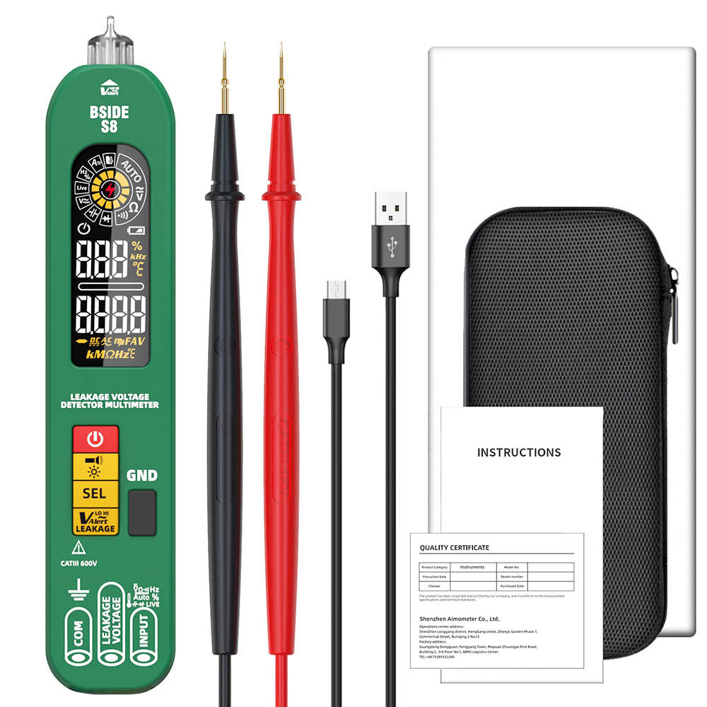 

BSIDE S8 Digital Multimeter, Pen Type, Intelligent Voltage Detector, No Contact Meter, EBTN Display, AC DC Diode Tester Current Tool - Green