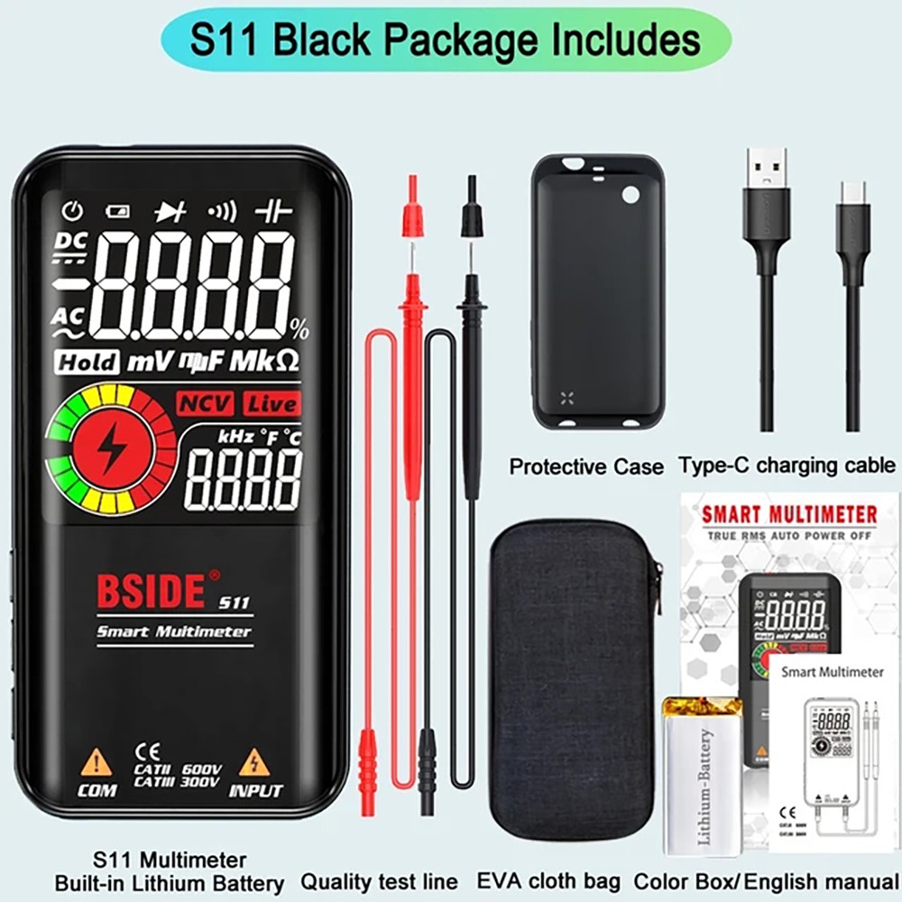 BSIDE S11 Digital Multimeter Black with Battery