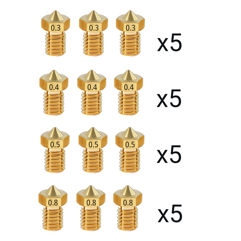 

60pcs TWO TREES E3D V6 Brass Nozzle with M6 Thread (0.3mm 15pcs, 0.4mm 15pcs, 0.5mm 15pcs, 0.8mm 15pcs）