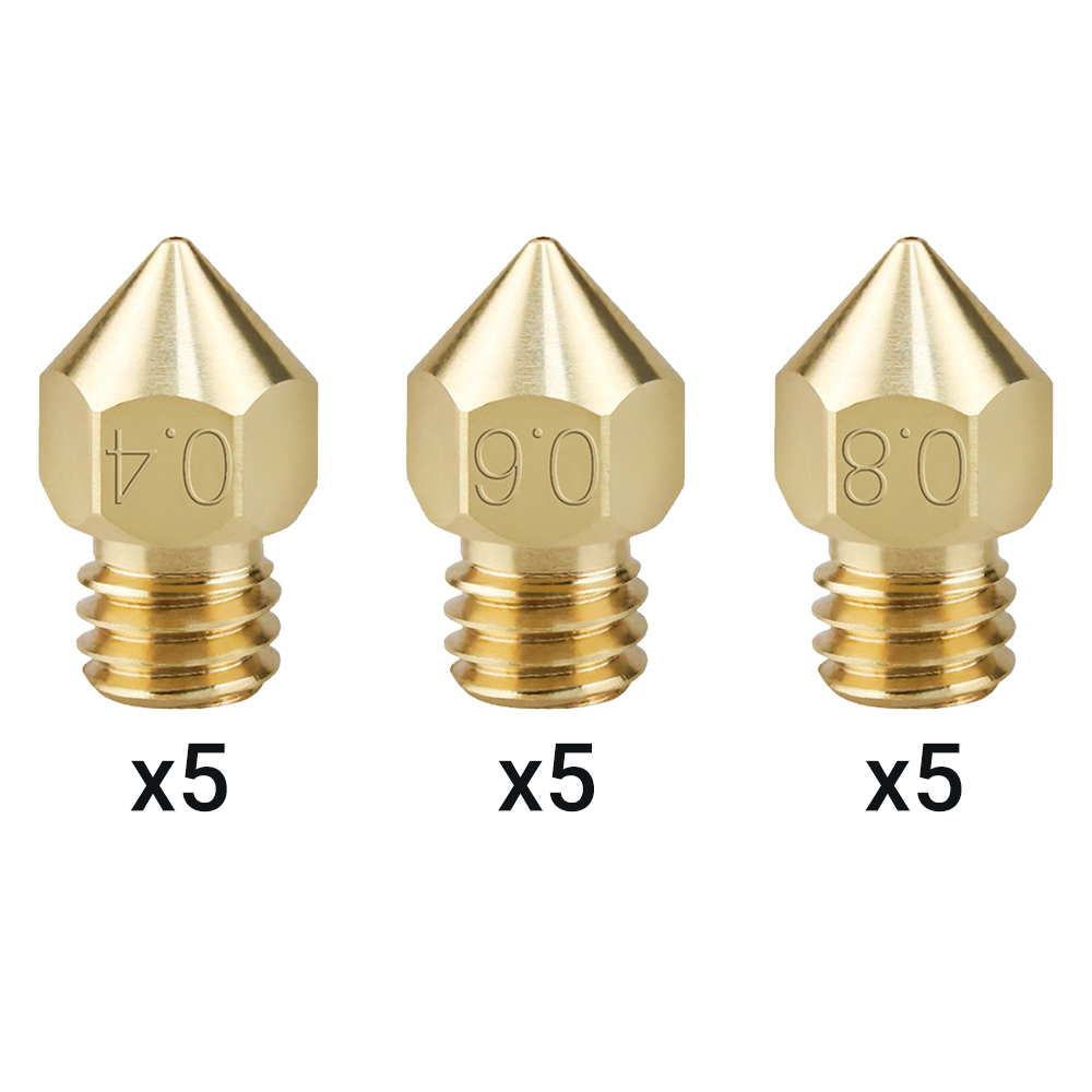 

15pcs TWO TREES MK8 CHT Brass Nozzle (0.4mm 5pcs, 0.6mm 5pcs, 0.8mm 5pcs)