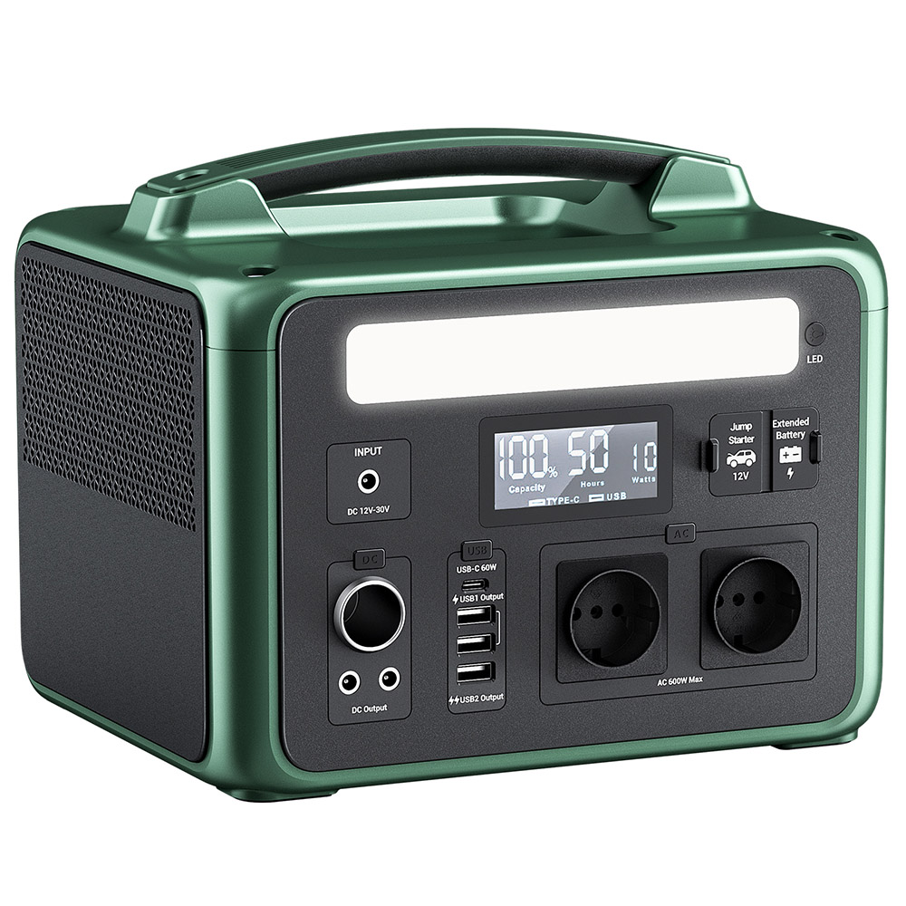 AMPACE P600 600W Portable Power Station, 584Wh LiFePO4 Battery, 1800W A-Turbo Pure Sine Wave, 11 Outlets, Green