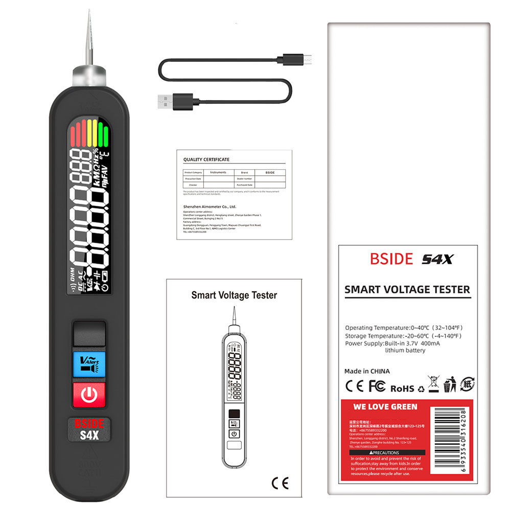 

BSIDE S4X 12V-300V Voltage Tester Pen, EBTN Display, Non-Contact Detection, Leakage Live Wire Breakpoint Finder, 400mAh Lithium Battery - Black