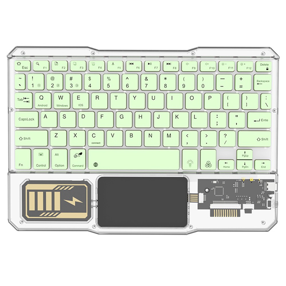 

KB333 Transparent 78 Keys Wireless Bluetooth Keyboard with Touchpad, Colorful Backlight - Green