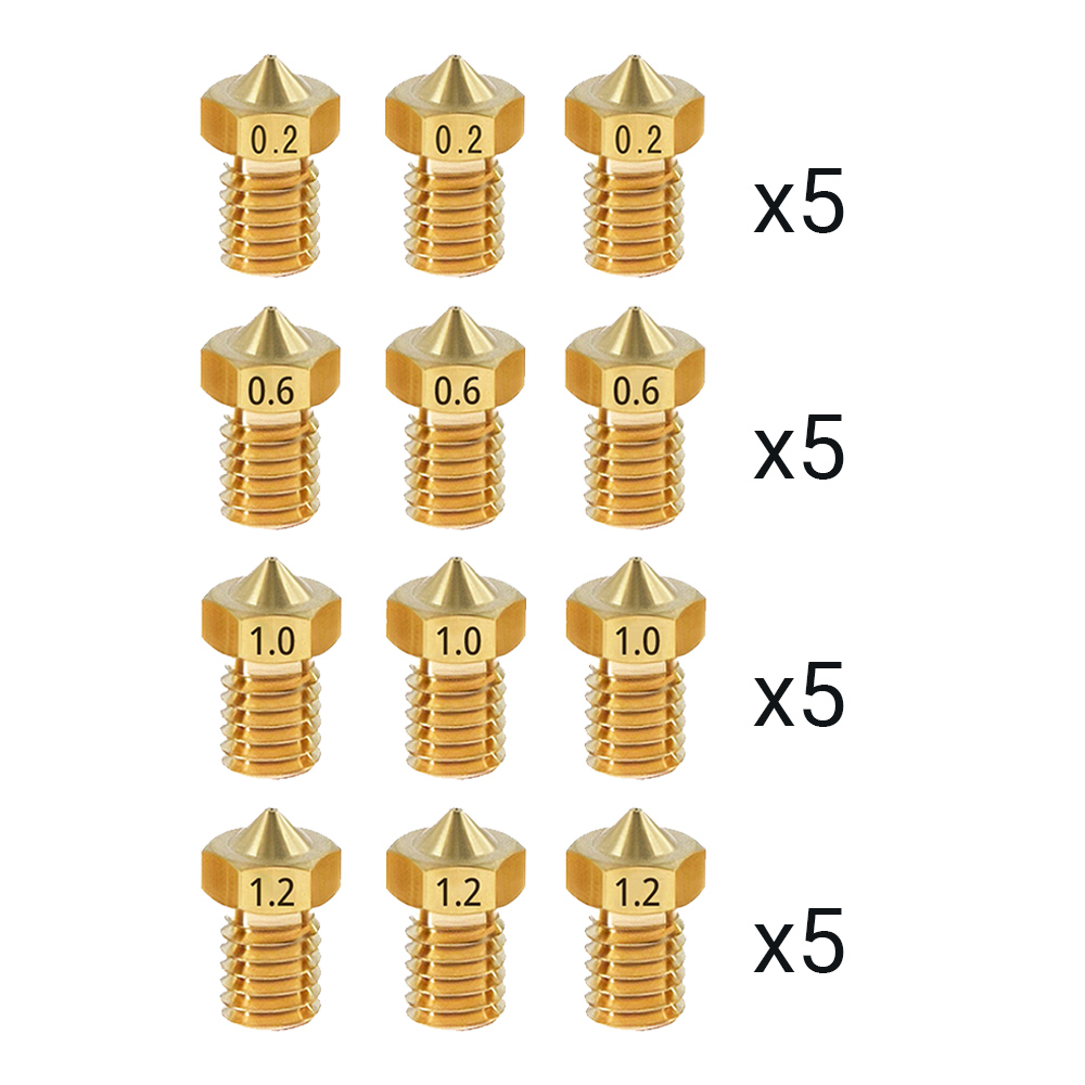 

60Pcs TWO TREES E3D V6 Brass Nozzle with M6 Thread (0.2mm 5pcs, 0.6mm 5pcs, 1mm 5pcs, 1.2mm 5pcs)