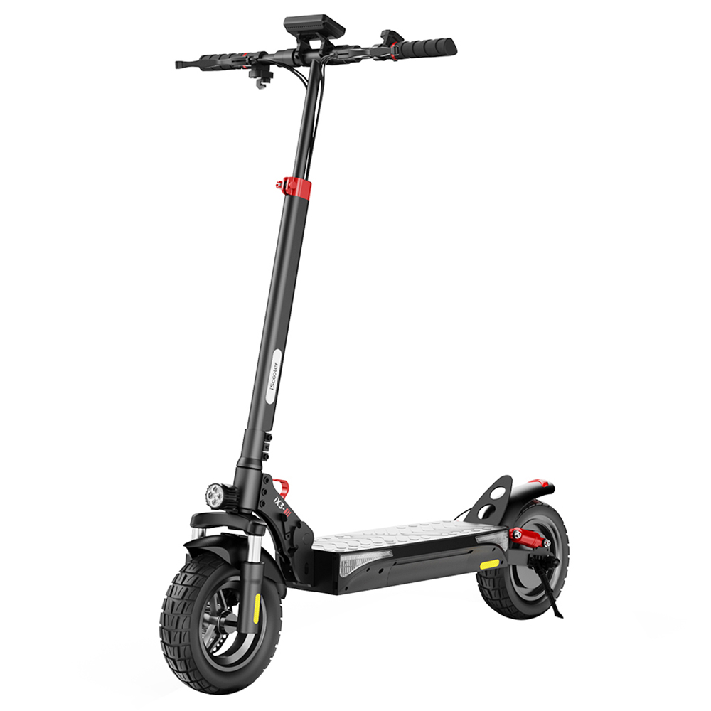 

iScooter iX3 Folding Electric Scooter, 10" Off Road Pneumatic Tubeless Tires, 800W Motor, 10Ah Battery, 40km/h Max Speed, 40km Max Range, Adjustable Handlebar Height, App Control - Black