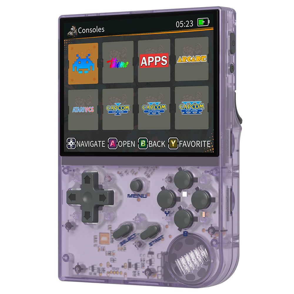 

2024 Version ANBERNIC RG35XX Gaming Handheld, 64GB+128GB TF Card with 10000+ Games, 3.5 Inch IPS Screen, Linux System, 7 Hours of Playtime - Transparent Purple