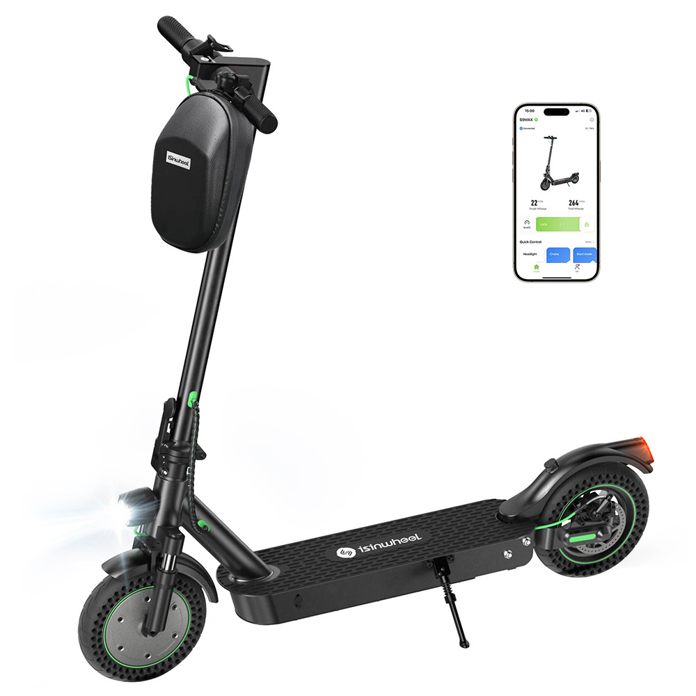 

isinwheel S9 Max Electric Scooter, 500W Motor, 36V 10Ah Battery, 10-inch Tires, 18.6mph Max Speed, 22miles Range, Front and Rear Dual Suspension, App Control