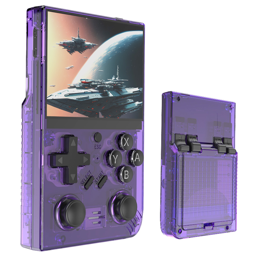

R35 Plus Handheld Game Console, 3.5 Inch 640*480 IPS Screen, Linux System, 128GB TF Card, 3000mAh Battery, 6 Hours of Playtime - Purple