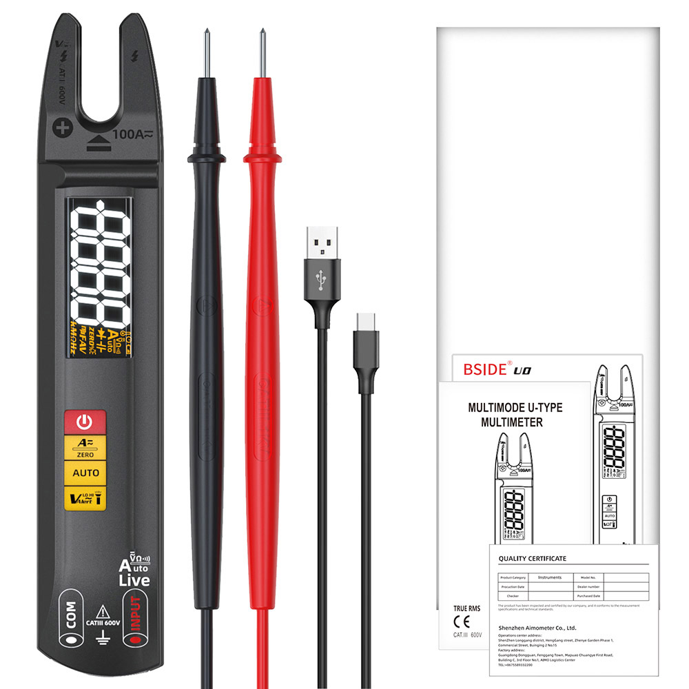 

BSIDE U0 Digital Clamp Multimeter, Electrical Test Pen, 6000 Counts, True RMS U-Type Meter, Color Screen, Black