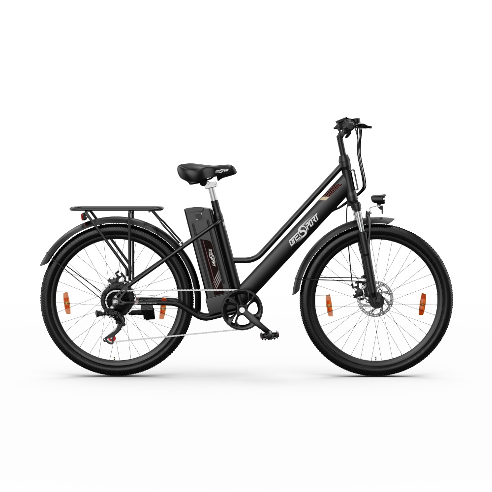 

ONESPORT OT18 City Electric Bike, 26*2.35 inch wide Tires, 250W Motor 25km/h, 36V 14.4Ah Big Battery up to 100km Max Range, Shimano 7-speed, Front Shock-absorbing fork, 25 Degree Climbing Bluetooth APP - Black