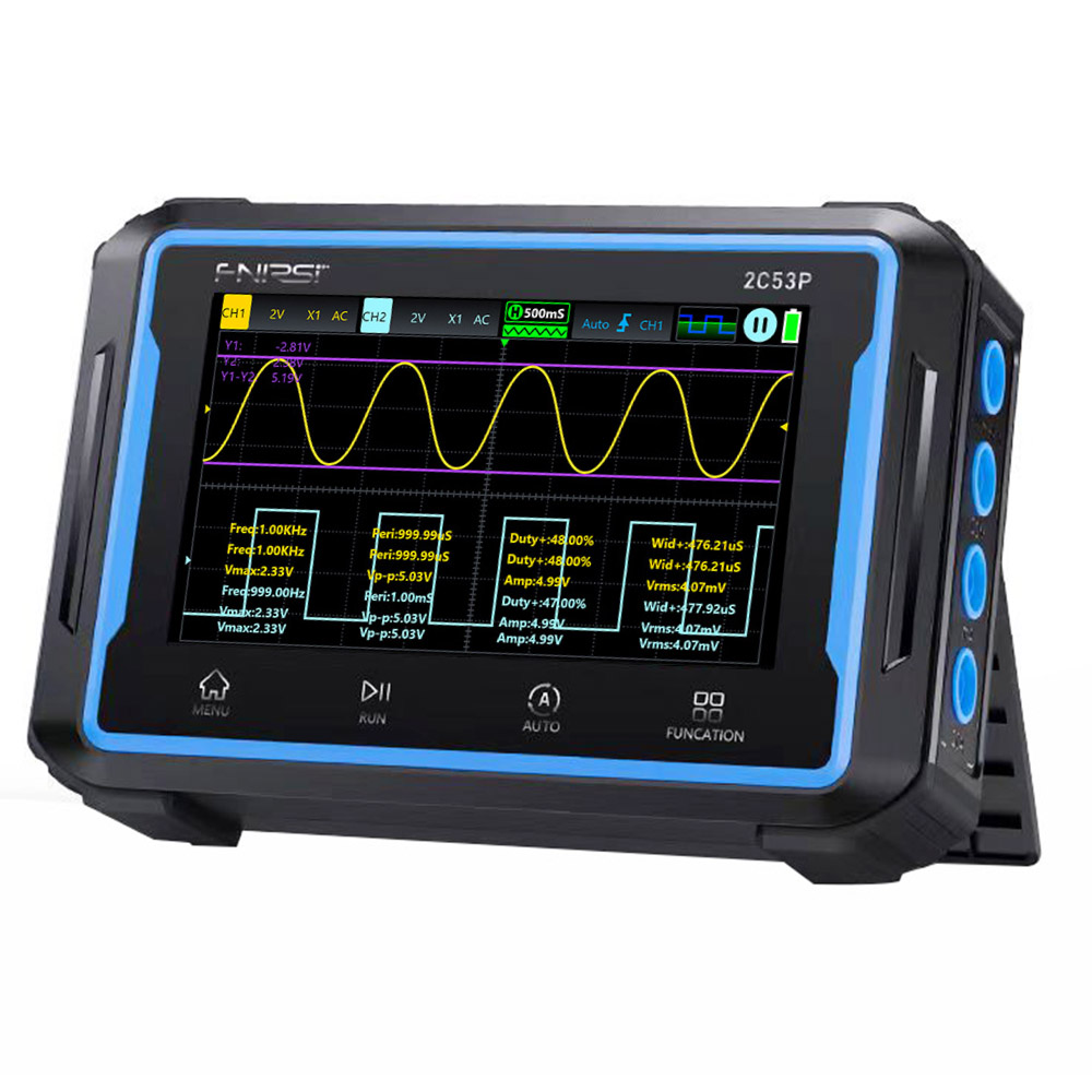 FNIRSI 2C53P Portable Digital Oscilloscope Multimeter, Signal Generator, 4.3inch IPS Touch Screen, 3 in 1 2 Channel 50MHz, 250Ms/S, 19999 Counts - Blue