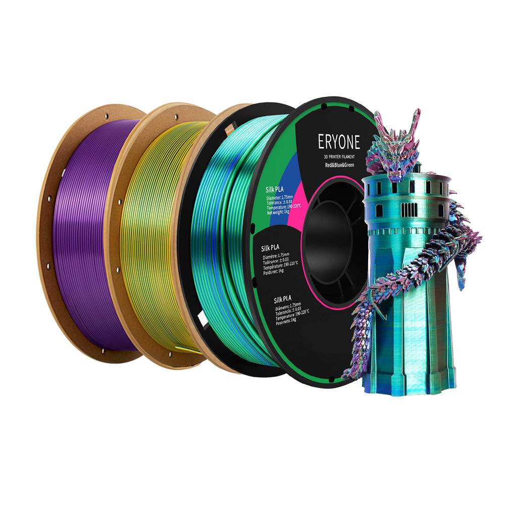 

3kg ERYONE Triple-Color Silk PLA Filament (1kg Dark Green & Purple & Yellow +1kg Red & Purple & Green +1kg Red & Blue & Green)