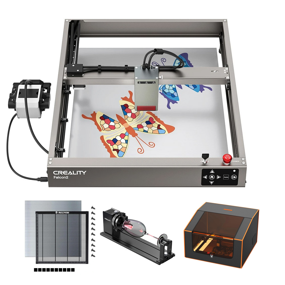 

Creality Falcon2 40W Laser Engraver Cutter Kit, with Rotary Kit Pro & Laser Bed & Laser Engraver Enclosure
