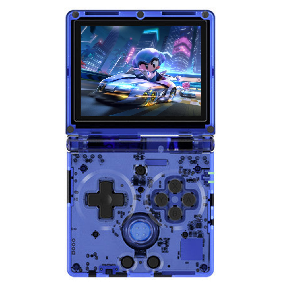 ANBERNIC RG35XXSP Flip Game Console, 3.5-inch IPS Screen, 64GB TF Card with 5000+ Games, Hall Magnetic Switch - Transparent Blue