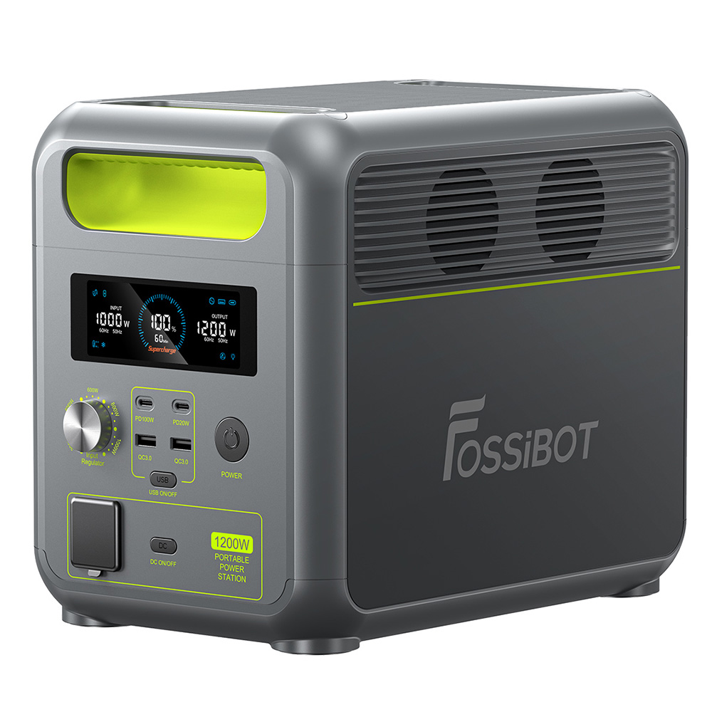 

FOSSiBOT F1200 Portable Power Station, 1024Wh Capacity, 1200W Rated Power, 3 LED Light Modes, 7 Output Ports, BMS Protection, <10ms Switchover, 5 Gears Input Regulator, EV-Grade LiFePO4 Battery, 4000+ Cycle Times
