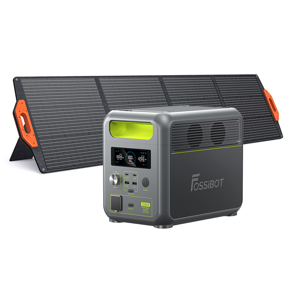 

FOSSiBOT F1200 Portable Power Station + FOSSiBOT SP200 Foldable Solar Panel, 1024Wh Capacity, 1200W Rated Power, 3 LED Light Modes, 7 Output Ports, BMS Protection, <10ms Switchover, 5 Gears Input Regulator, EV-Grade LiFePO4 Battery, 4000+ Cycle Times