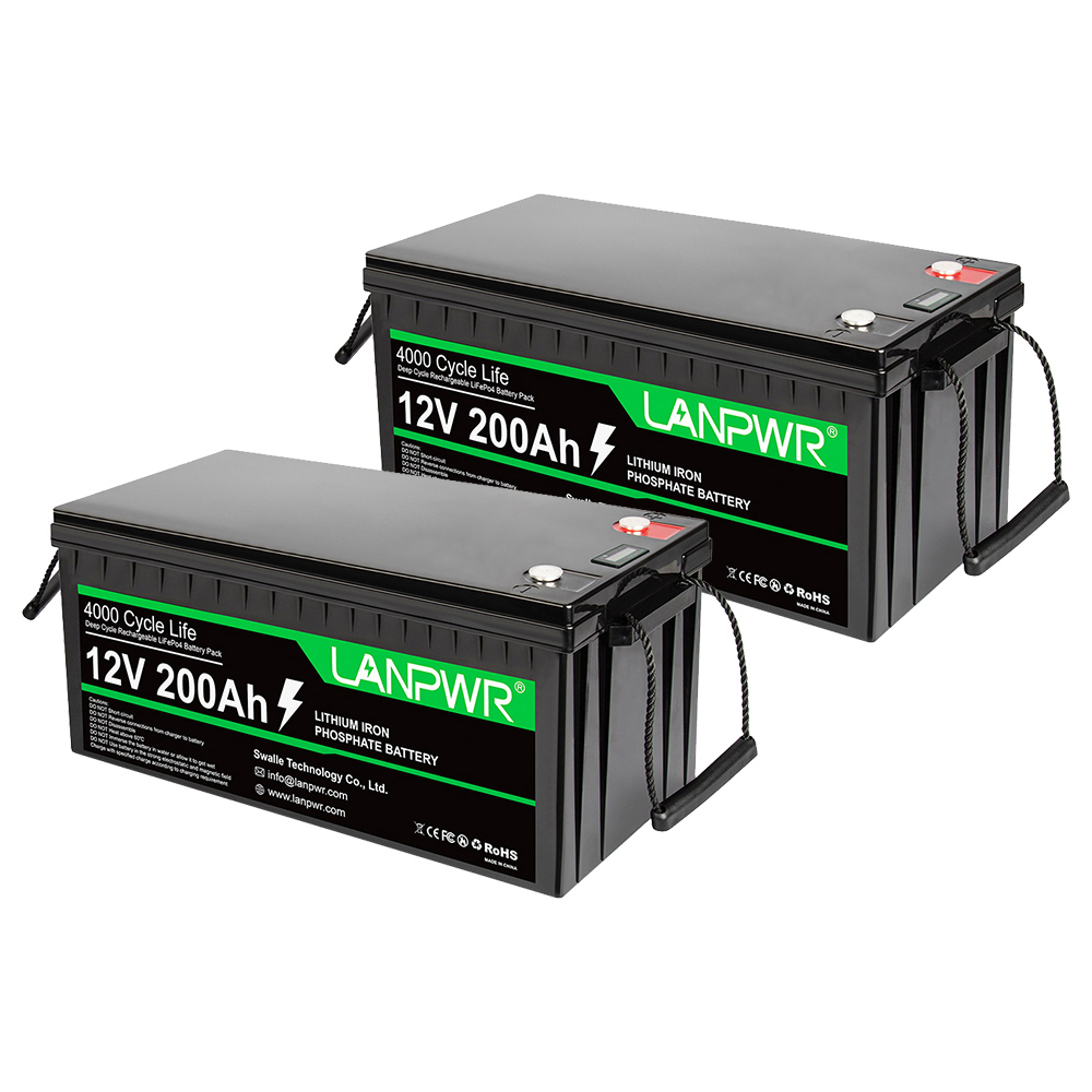 

2Pcs LANPWR 12V 200Ah LiFePO4 Battery Pack Backup Power, 2560Wh Energy, 4000+ Deep Cycles, Built-in 100A BMS, Support in Series/Parallel, Perfect for Replacing Most of Backup Power, RV, Boats, Solar, Trolling motor, Off-Grid