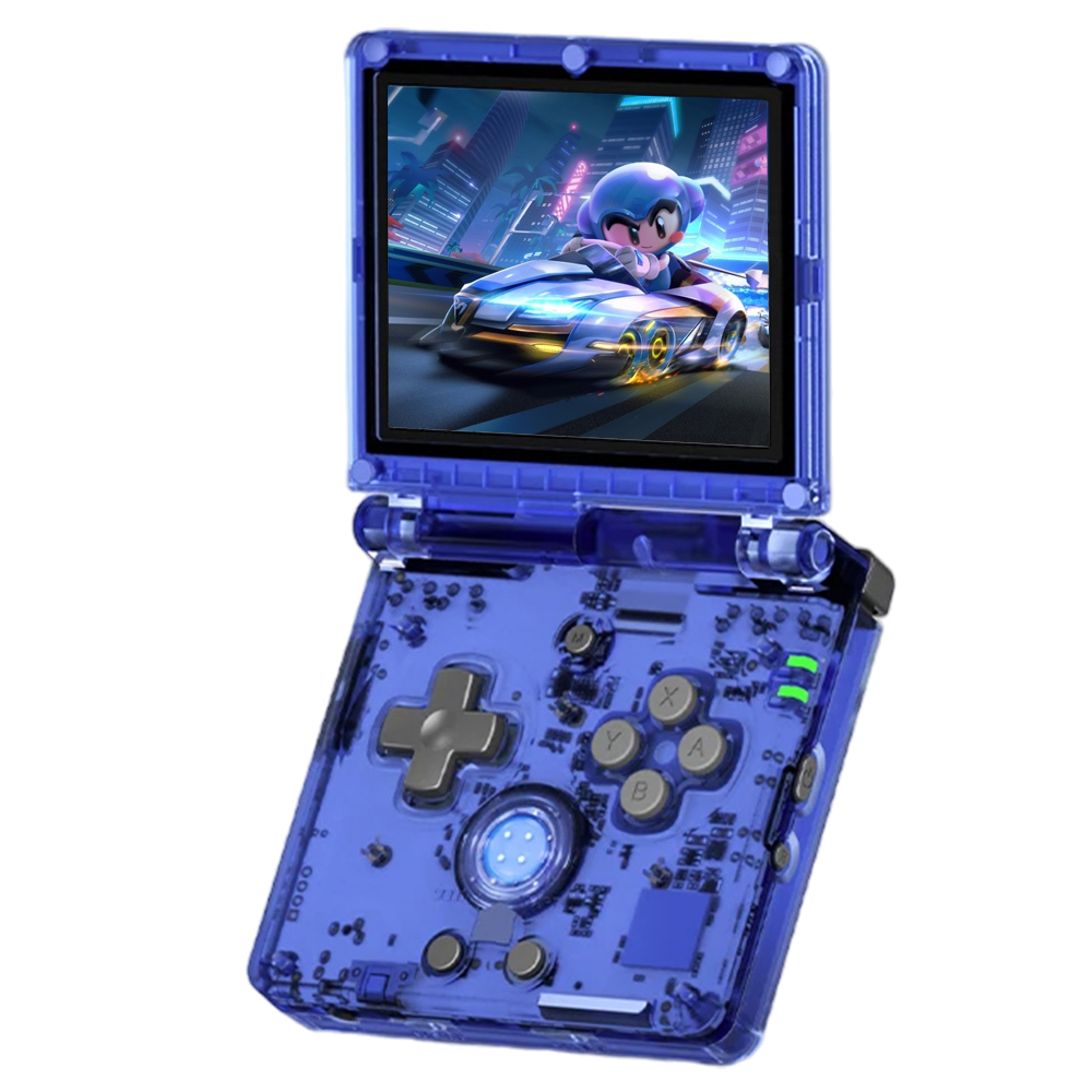 

ANBERNIC RG35XXSP Flip Game Console, 64GB + 128GB with 10000 Games, 30+Emulators, 3.5inch IPS Screen, HDMI Out, Multimedia Apps,8H Autonomy, 5G Wifi Bluetooth, Hall Magnetic Switch, Moonlight Streaming - Transparent Blue