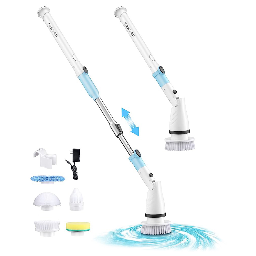 TASVAC EB5 Electric Spin Scrubber, 450RPM Cordless Shower Brush with 5 Replaceable Cleaning Heads & Adjustable Extension Arm